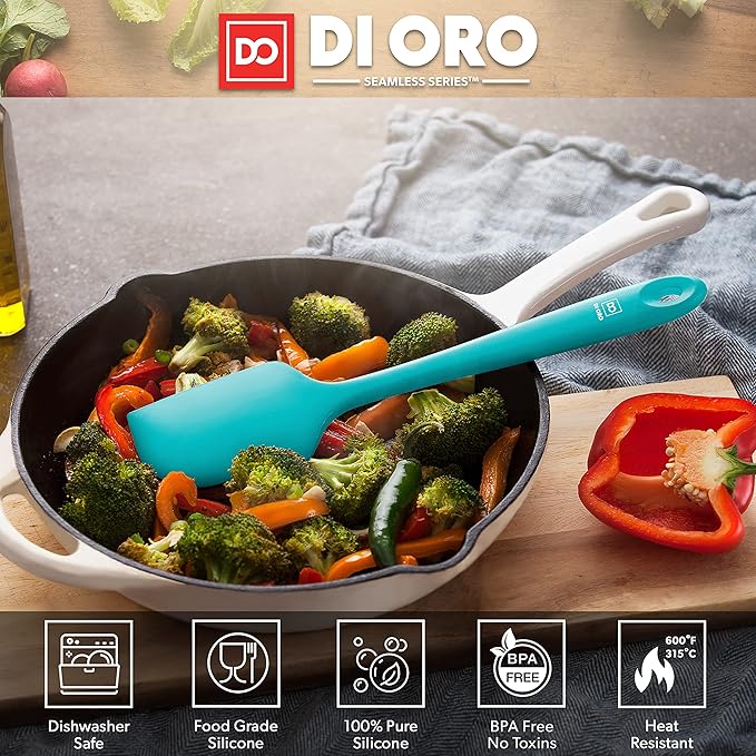 DI ORO Silicone Spatula - 600째F Heat-Resistant Rubber Kitchen Spatula for Baking, Scraping, & Mixing - BPA Free Nonstick Cookware Safe Flexible Utensil for Cooking - Seamless & Dishwasher Safe (Teal)