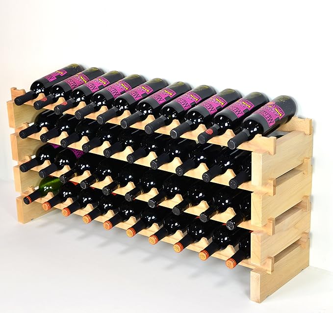 Modular Wine Rack Beechwood 40-120 Bottle Capacity 10 Bottles Across up to 12 Rows Newest Improved Model (40 Bottles - 4 Rows)
