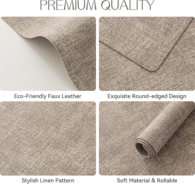 Romanstile Vinyl Placemats Set of 12-12 X 17 Inch - Heat Resistant Place Mats 100% Waterproof Oilproof Wipeable Reversible Faux Leather Table Mats for Kitchen, Dining, Party, Outdoor, Khaki