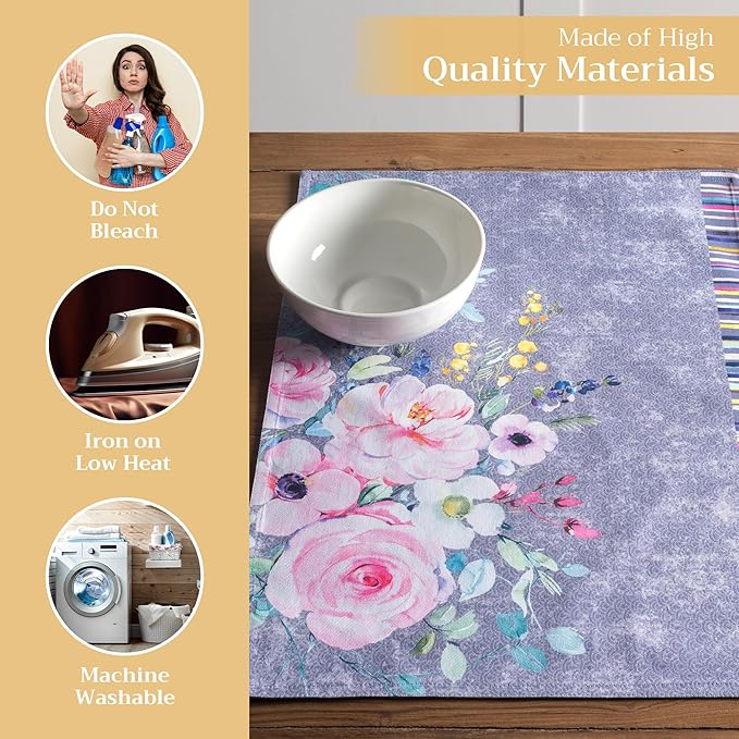Maison d' Hermine Placemats Set of 4 100% Cotton Washable Cloth Place Mats, Reusable Table Mats for Kitchen Dining Decoration, Party, Restaurant Spring/Summer (Sweet Rose Lavender - Lush, 13" x 19")