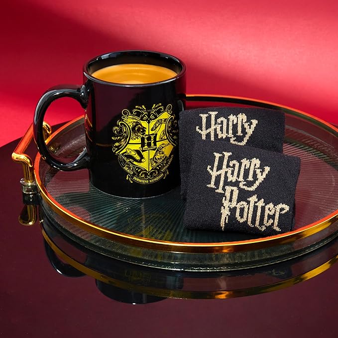 Get Trend Harry Potter Coffee Mug and Socks Set, 11.5 oz Ceramic Cup with Crew Socks, Cute Drinkware Christmas, Secret Santa Gifts for Women (Black Harry Potter)