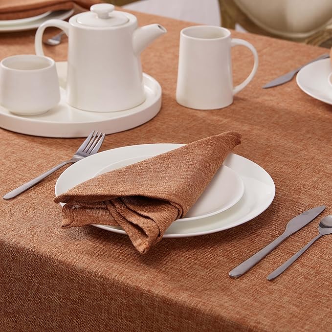Laura Ashley Harper Luxuriously Smooth Fabric Tablecloth for Formal or Casual Dining, Holiday, Banquet, Wedding or Party, 60" x 84", Spice