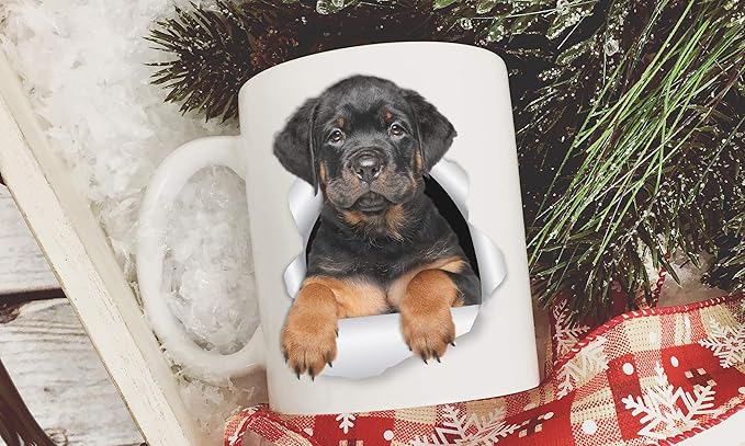 Winston & Bear Rottweiler Puppy Coffee Mug - Funny Ceramic Coffee Mug Gift for Dog Lovers, Rottie Mom and Dad (11oz)