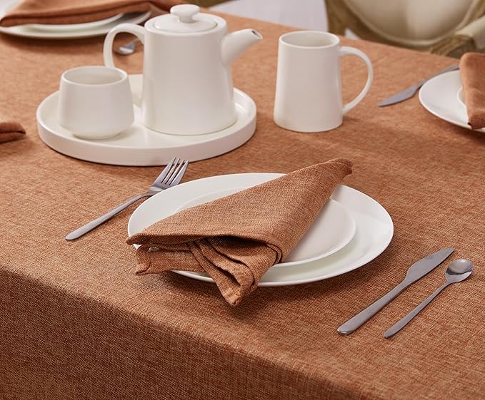 Laura Ashley Harper Luxuriously Smooth Fabric Tablecloth for Formal or Casual Dining, Holiday, Banquet, Wedding or Party, 60" x 144", Spice