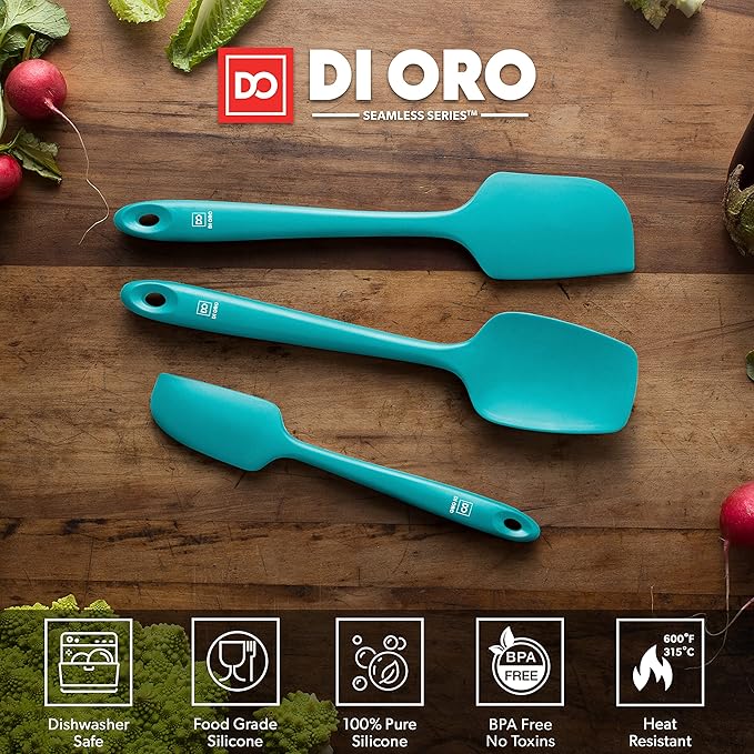 DI ORO Silicone Spatula Set - Rubber Kitchen Spatulas for Baking, Cooking, & Mixing - 600째F Heat-Resistant & BPA Free Silicone Scraper Spatulas for Nonstick Cookware - Dishwasher Safe (3pc, Teal)