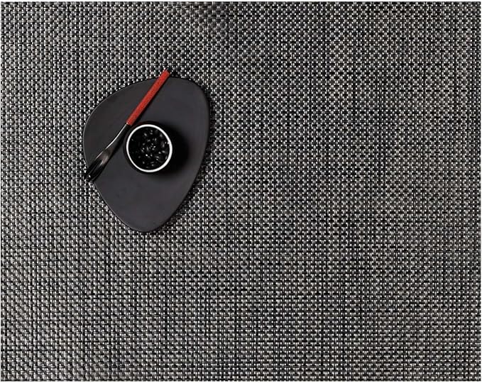 Chilewich Basketweave Placemats in Carbon - Set of 4 - Easy Care Woven Tabletop Textiles - Indoor/Outdoor - 19" x 14" Rectangle