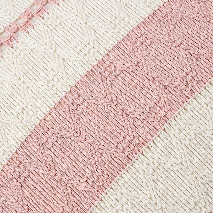 Fancy Homi Set of 2 Boho Pink Long Lumbar Decorative Throw Pillow Cover 12x24 Inch for Couch Bed Sofa Chair, Modern Organic Farmhouse Home Decor, Soft Cotton Cute Accent Rectangle Cushion Case