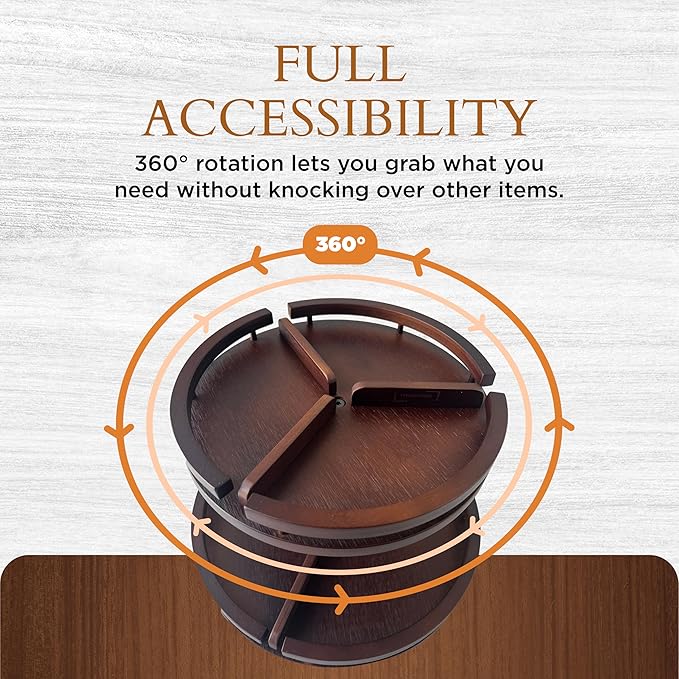 2 Tier Lazy Susan Organizer ??12" Bamboo Rotating Spice Rack Organizers with Adjustable Height Turntable for Cabinet, Pantry, Medicine Cabinet, Kitchen, Spinning Bathroom Counter Top Organizers