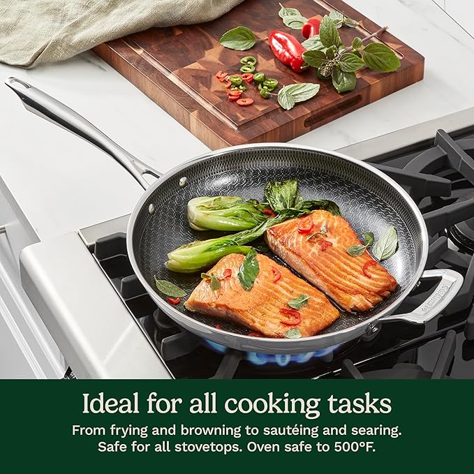 Cuisinart FusionElite+ Nonstick Tri-Ply Stainless Steel Skillet, 12??Skillet Frying Pan with Helper, PURELYSEAR Ceramic Nonstick Technology, Scratch Proof, Cool Grip Handles, Dishwasher Safe