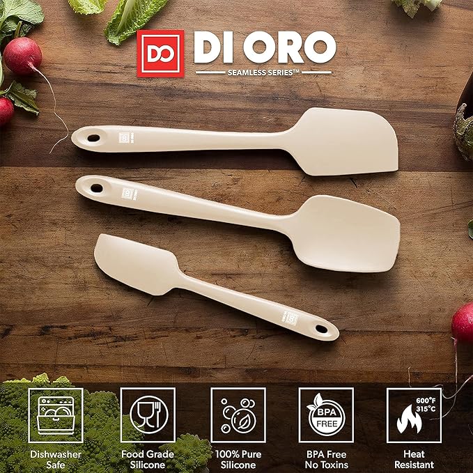 DI ORO Silicone Spatula Set - Rubber Kitchen Spatulas for Baking, Cooking, & Mixing - 600째F Heat-Resistant & BPA Free Silicone Scraper Spatulas for Nonstick Cookware - Dishwasher Safe (3pc, Clay)