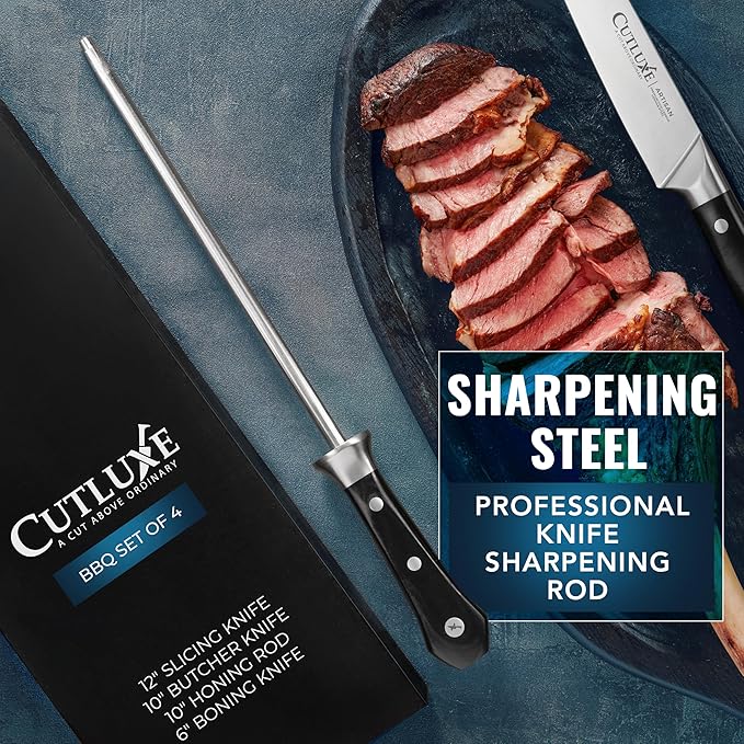 Cutluxe Butcher Knife Set ??BBQ Brisket, Breaking and Boning Knives, Honing Rod ??Carving Knife Set for Meat Cutting, Ultra Sharp German Steel, Full Tang, Ergonomic Handles ??Artisan Series