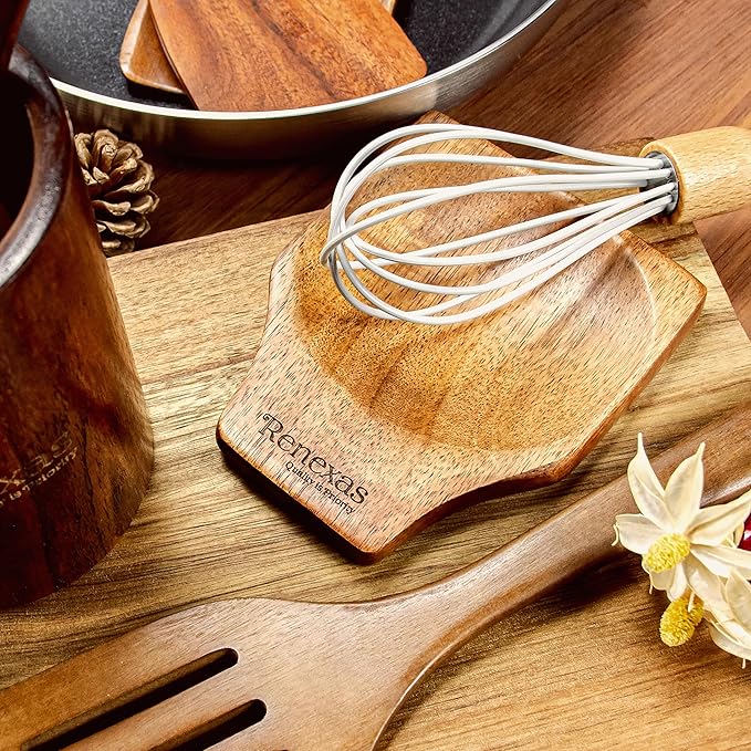Natural Wooden Spoons for Cooking - 12 Pcs Non Teak Wooden Utensil Set Safe Kitchen Utensil Set with Nonstick Wood Spatula, Bamboo Wooden Cooking Utensils Set With Holder & 6 Hooks