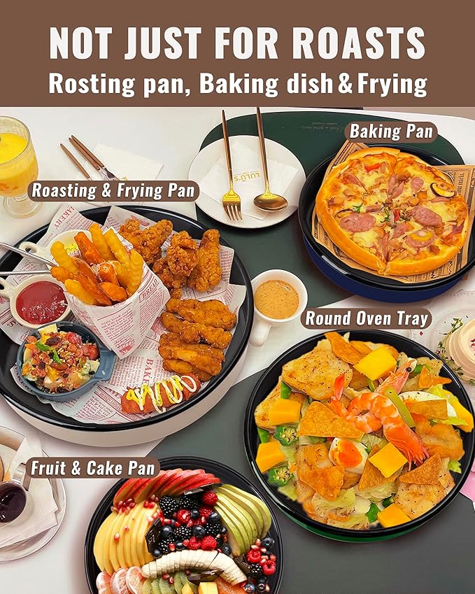 Round Baking Pan Set Roasting Dish 4-Pack 9/10/12/14 Inch Enamel Non Stick Large Cookware for Cake Bread Pie Pizza Turkey Steak, Non-Toxic Oven Dishwasher Safe, Christmas Gift Bakeware