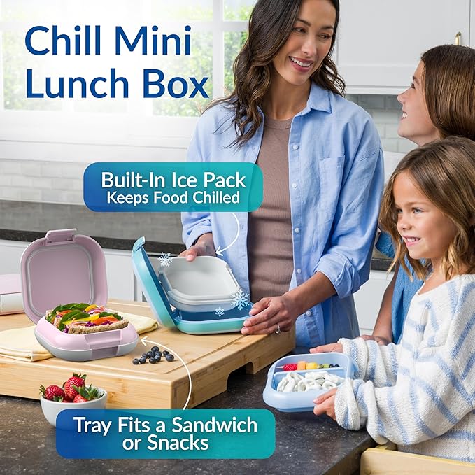 Bentgo Chill Mini Leak-Proof Lunch Box ??Built-In Ice Pack Keeps Food Cold, 2.7-Cup Capacity for Snacks or a Sandwich, 3 or 4 Compartments, PFAS & BPA-Free, Ideal for Adults & Kids 3+ (Lilac Mist)