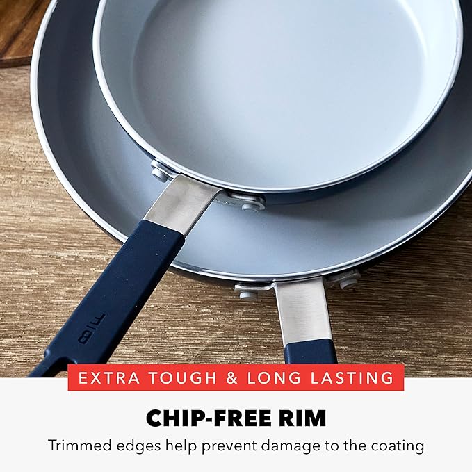 GreenPan x Bobby Flay 2 Piece- 8??and 10??Nonstick Frying Pan Skillet Set, PFAS-Free Diamond Ceramic, Induction Suitable, Stay-Cool Silicone Handle, Easy Clean Dishwasher & Oven Safe, Oxford Blue