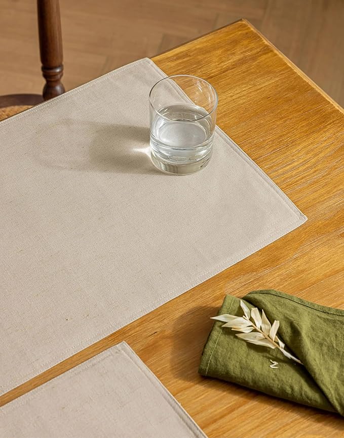 Placidy Linen Table Placemats Set of 6 Beige Modern Farmhouse Cloth Dining Table Mats Machine Washable Non Slip Heat Resistant Plate Mats 12x18 Inch