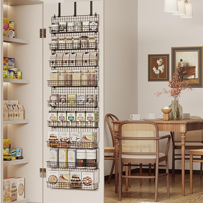 JKsmart 9-Tier Spice Rack Organizer with Door Hook, Wall Mount, and Extra Large Capacity for Pantry Door ??Stylish Black Design for Effortless Organization, Ultimate Kitchen Storage Solution