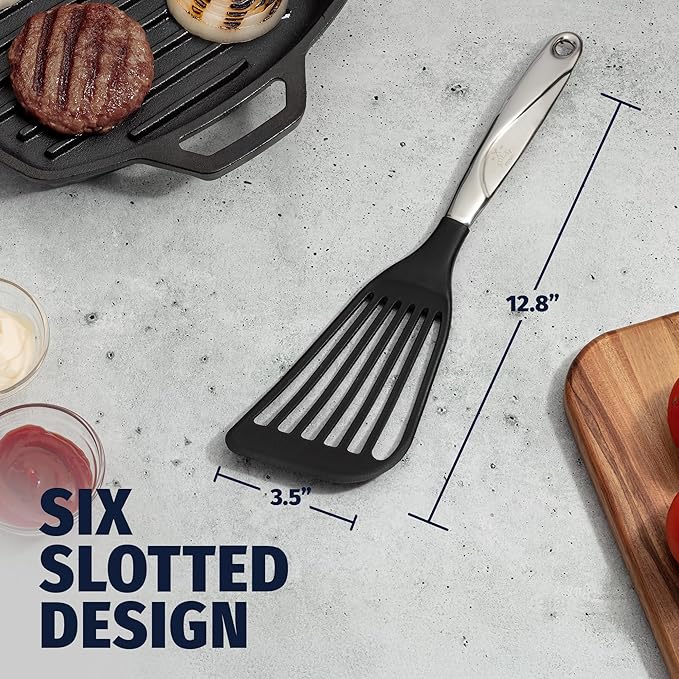 Zulay Kitchen Stainless Steel Fish Spatula - 12.8??Flexible Slotted Turner for Cooking & Frying - Ergonomic Handle, Non-Stick Safe & Dishwasher Safe Kitchen Utensil for Everyday Use