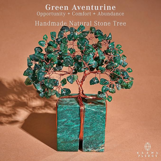 Crystal Tree of Life for Home and Office Decor, Handmade Raw Crystal Base Green Aventurine Chakra Healing Crystal Tree for Positive Energy, Money, Good Luck, Christmas D챕cor, Birthday Gifts for Women