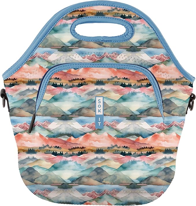 Sok It LunchTote Zippered Bag Insulated Neoprene Caddy (Wanderlust Wonders, X-Large 6.5 Quart Lunch Tote)