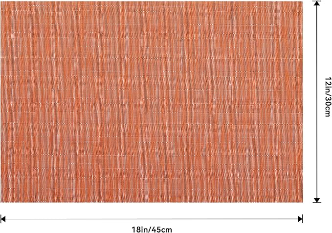 Leetaltree Orange Placemats Set of 6 - Heat Resistant Non-Slip Place mats for Dining Table, Washable Durable PVC Vinyl Woven Table Mats（Orange, 6）