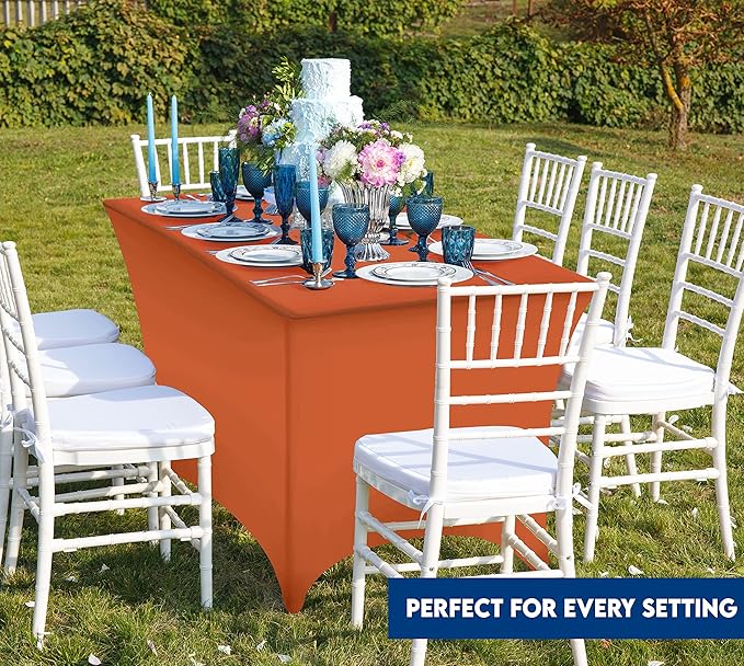 Utopia Kitchen Spandex Tablecloth 2 Pack [6FT, Orange] Tight, Fitted, Washable and Wrinkle Resistant Stretch Table Cloth Rectangle Cover for Trade Show, Weddings & Parties [72Lx30Wx30H Inch]