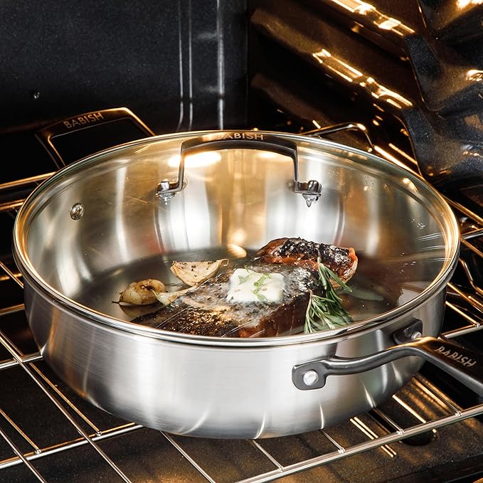 Babish 5-Qt Stainless Steel Saut챕 Pan with Lid ??Heavy Duty Nonstick-Ready, Oven & Induction Safe, Everyday Kitchen Cookware