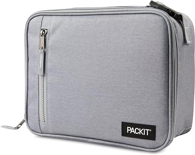 PackIt Freezable Classic Lunch Box, Gray Fog, Built with EcoFreeze짰 Technology, Collapsible, Reusable, Zip Closure With Front Pocket and Buckle Handle, For Work Lunches and Fresh Lunch On the Go