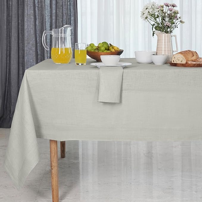 D'Moksha Homes Silver Grey Linen Tablecloth 60 x 84 Inch - 100% Pure Linen Table Cloth for Rectangle Tables - Machine Washable Cloth Tablecloth for Spring, Easter
