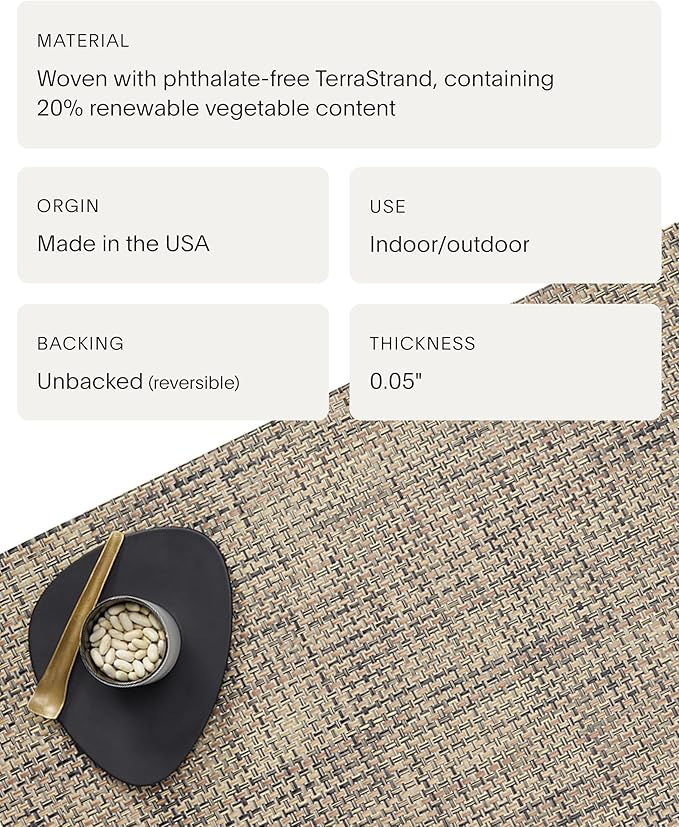 Chilewich Basketweave Placemats in Bark - Set of 4 - Easy Care Woven Tabletop Textiles - Indoor/Outdoor - 15" Round