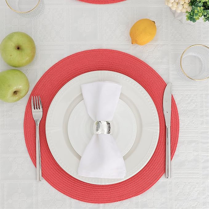HODJOY Placemats Set of 6, Round Woven Table Mats for Dining Table, Washable Non-Slip Placemats for Christmas, 15 inches (Tango Red)