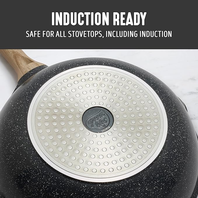 GreenLife Nonstick 12??(5QT) All in One Deep Skillet Wok with Lid, PFAS-Free Non-Toxic Ceramic Multi-Purpose Pan, Induction, All Stovetop, Egg, Stir Fry, Saute, Stay Cool Handle, Granite Black