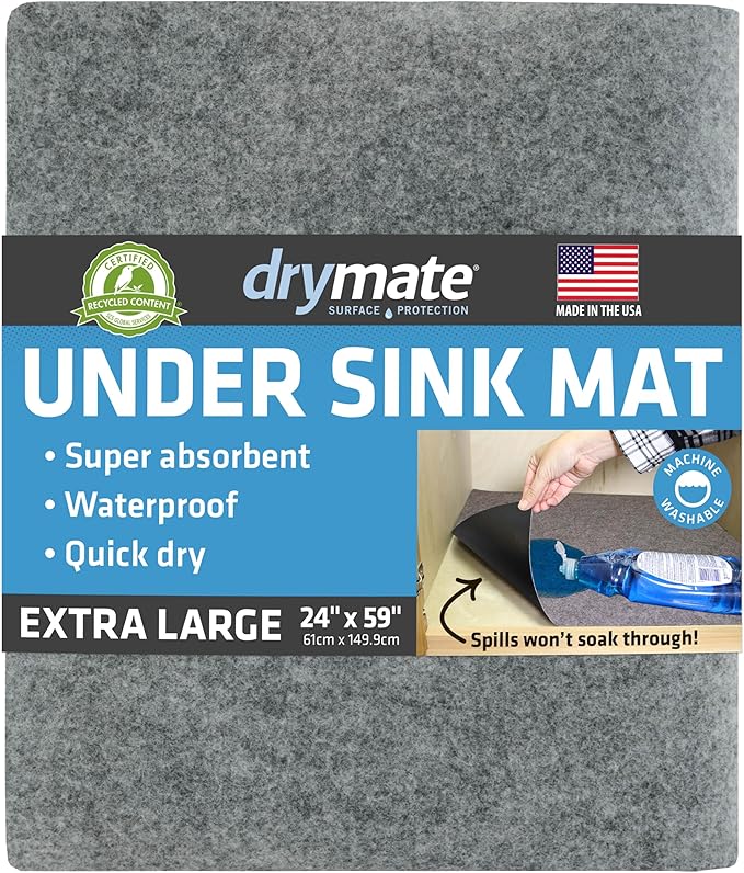 Drymate Premium XL Under Sink Mat, Waterproof Cabinet Protection Mats for Kitchen & Bathroom, Absorbent Shelf Liners, Slip-Resistant, Non-Adhesive, Machine Washable (USA Made)(24?쓝59??(Light Grey)