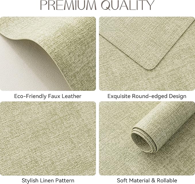 Romanstile Vinyl Placemats Set of 12-12 X 17 Inch - Heat Resistant Place Mats 100% Waterproof Oilproof Wipeable Reversible Faux Leather Table Mats for Kitchen, Dining, Party, Outdoor, Grass Green