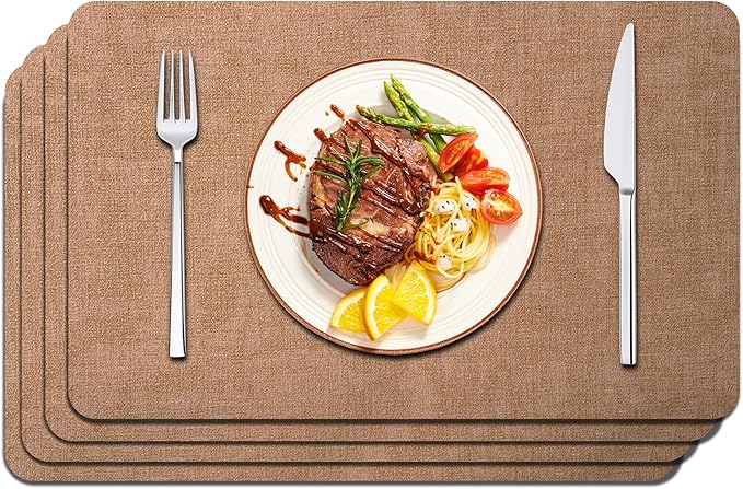 Maxpearl Faux Leather Placemats Set of 4 - Waterproof - Wipe Clean - Heat Resistant - Anti Slip Dining Table Place Mats, Suitable for Indoor & Outdoor Use, 17?쇺쇒?2?쇺? Brown