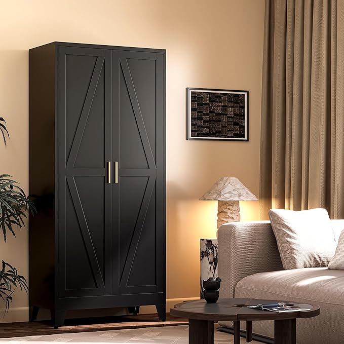 61"H Black Pantry Kitchen Cabinet with Doors,Black Storage Cabinets,Freestanding Pantry Cabinet,Farmhouse Food Storage Cabinets,Tall and Large Pantry Cabinets for Kitchen, Dining Room, Living Room