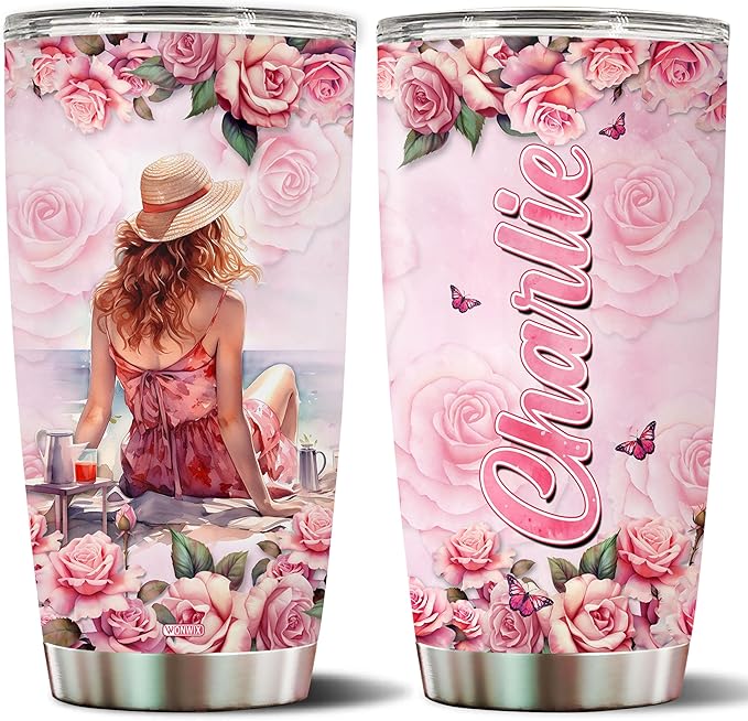 WONWIX Personalized Sunbathing Gift for Women, Summer Vibes Gifts For Girls Daughter Wife, Insulated 20oz Stainless Steel Travel Mug Beach Lover Tumblers, Christmas Birthday Mother's Day,Valentine