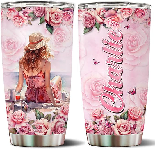 WONWIX Personalized Sunbathing Gift for Women, Summer Vibes Gifts For Girls Daughter Wife, Insulated 20oz Stainless Steel Travel Mug Beach Lover Tumblers, Christmas Birthday Mother's Day,Valentine
