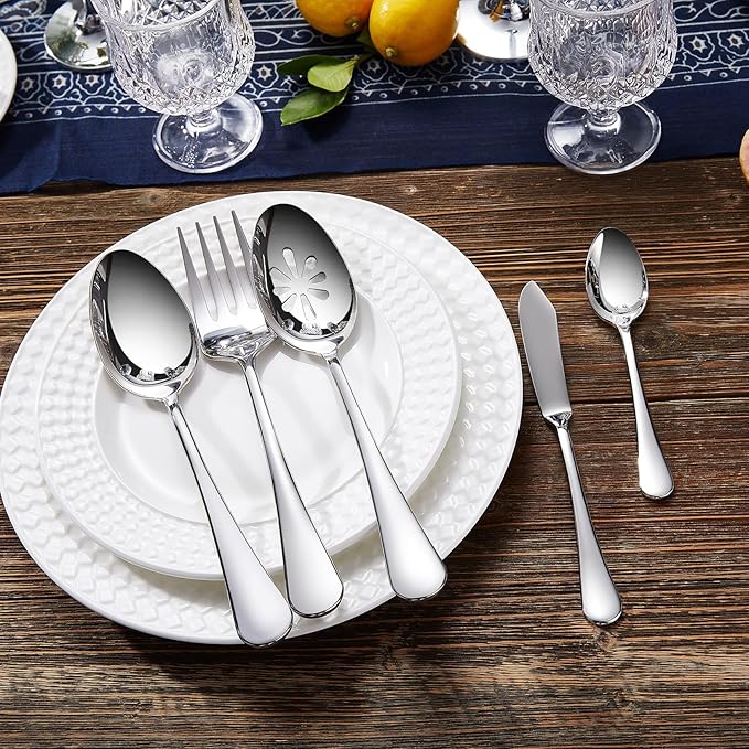KEAWELL Premium Verona 45-Piece Silverware Set for 8 ??Heavy Duty 18/10 Stainless Steel, Brilliant Mirror Finish, Smooth Edges, Dishwasher Safe (45, Silver)