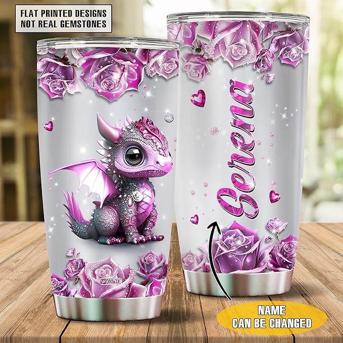 WONWIX Personalized Dragon Gifts for Women, Girls, Insulated Stainless Steel Coffee Cup, Travel Mug, Tumbler, Water Bottle, Perfect for Christmas, Birthday, Mother's Day, Valentine 20oz