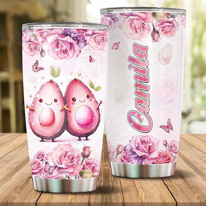 WONWIX Personalized Avocado Themed Gifts for Women, 20oz Insulated Stainless Steel Coffee Cup Travel Mug Tumbler Christmas, Birthday, Christmas, Mother's Day Gift for Wife, Daughter, Mom, Girls