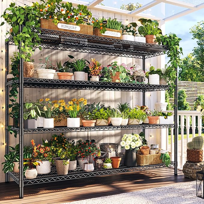 REIBII 60" W 횞24" D횞65.3" H, 4 Tier Wire Shelving 2878LBS Heavy Duty Steel Storage Rack Shelving Adjustable Shelves for Warehouses, Garages, Kitchens, and Commercial Spaces/Premium Wheels 2 Pack