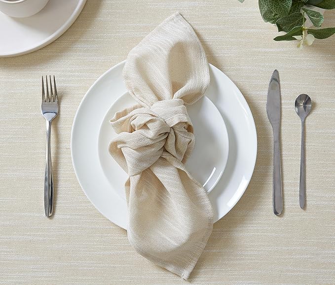 Laura Ashley Arabesque Luxurious Shimmery Fabric Tablecloth Napkins for Formal Dining, Holiday, Wedding or Party, Set of 6 Napkins, Gold