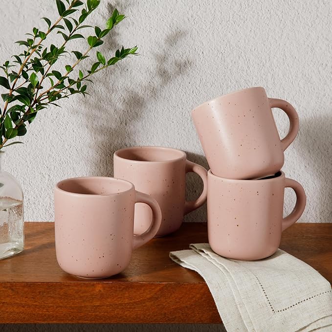 Bloomhouse - Two Time Oprah's Favorite Things Winner - Corsica Clay 4-Piece Mug Set ??Prosecco Blush Pink Stoneware Coffee & Tea Cups, Durable Ceramic Drinkware