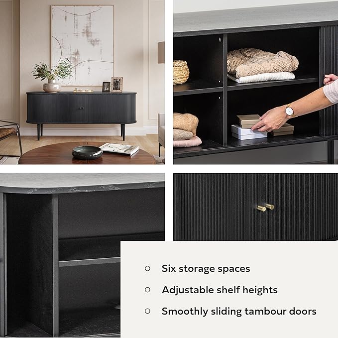 WERMO 71?쇺?Black Sideboard Cabinet with Doors and Shelves - Black Cabinet for Living Room, Bedroom, Entryway and Office Credenza. Kitchen Buffet, Modern Media Console Table with Storage (Black Oak)