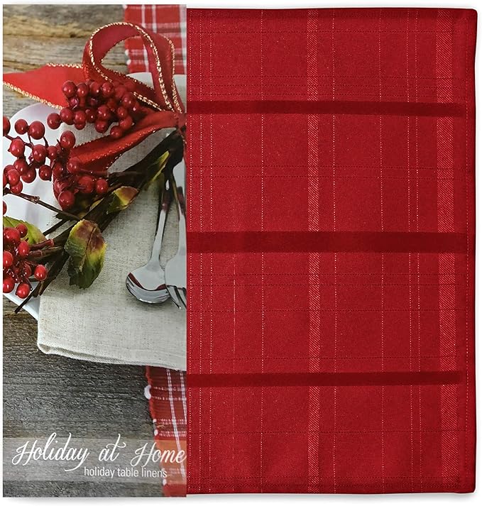 Newbridge 52 x 70 Inch Rectangle Fabric Tablecloth, Elegance Plaid, 100% Polyester, No Iron Soil Resistant Dining Room, Party and Banquet Table Cover, Solid Textured, Scarlet Red