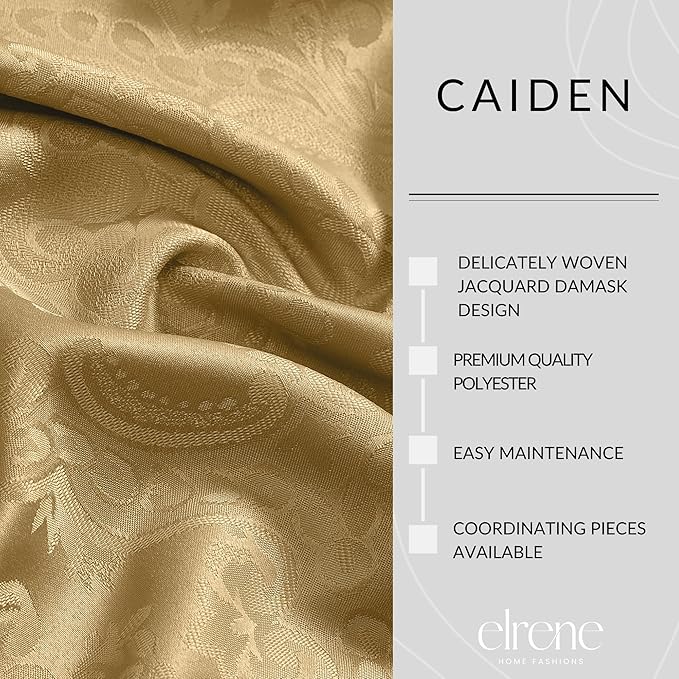 Elrene Home Fashions Caiden Elegance Damask Waterproof, Stain & Wrinkle Resistant Fabric Tablecloth, 60" x 84" Oblong/Rectangle, Gold