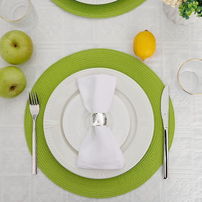 HODJOY Placemats, Round Woven Placemats for Indoor and Outdoor, Washable Woven Placemats for Christmas, 15 inch, Set of 6 (Lime Green)