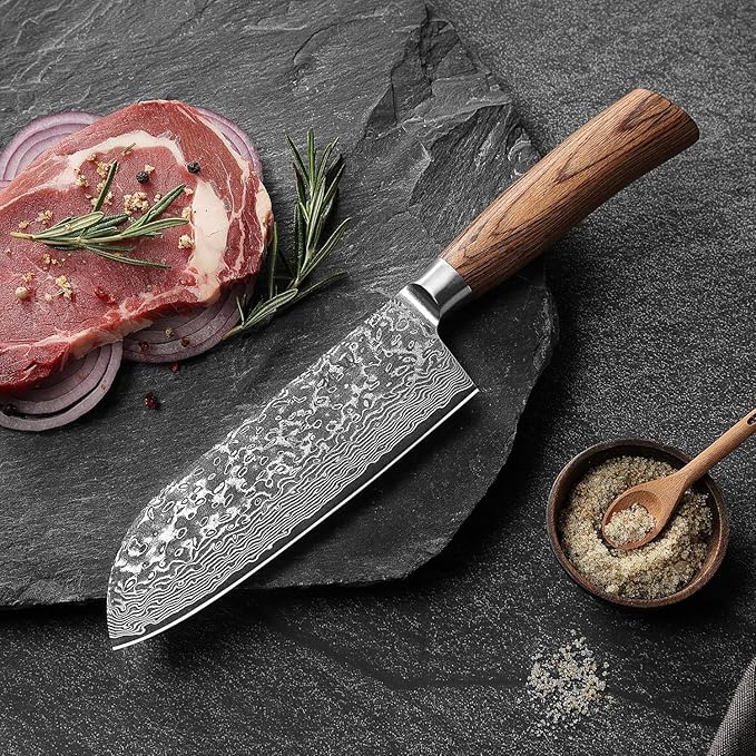 Wakoli EDIB Pro Premium Big Santoku Knife ??Japanese Style Kitchen Knife | 6.7-Inch Genuine Damascus Steel Blade with VG10 Core | Ergonomic Pakkawood Handle | Professional Chef Knife in Gift Box