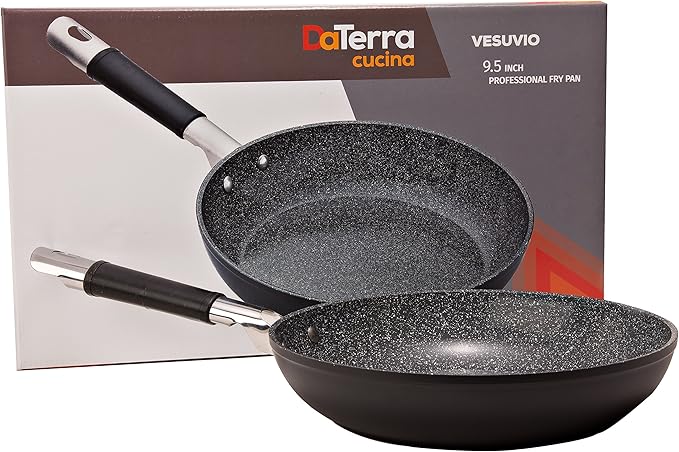 DaTerra Cucina Nonstick Small Chef Bundle ??2.6 Qt Ceramic Saucepan with Lid, 9.5" Frying Pan, 5-Piece Olive Wood Cooking Utensils ??Oven Safe, Induction Compatible, PTFE & PFOA Free ??Made in Italy